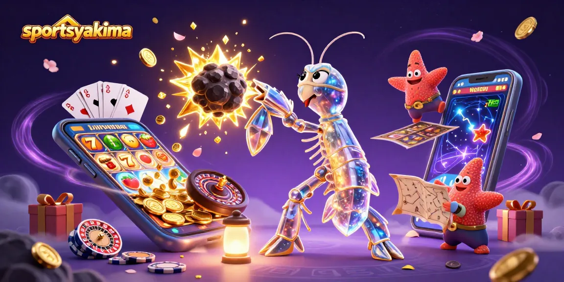 Engage with sportsyakima as the galactic mantis shrimp navigates through a sea of golden gems in a vibrant casino world.
