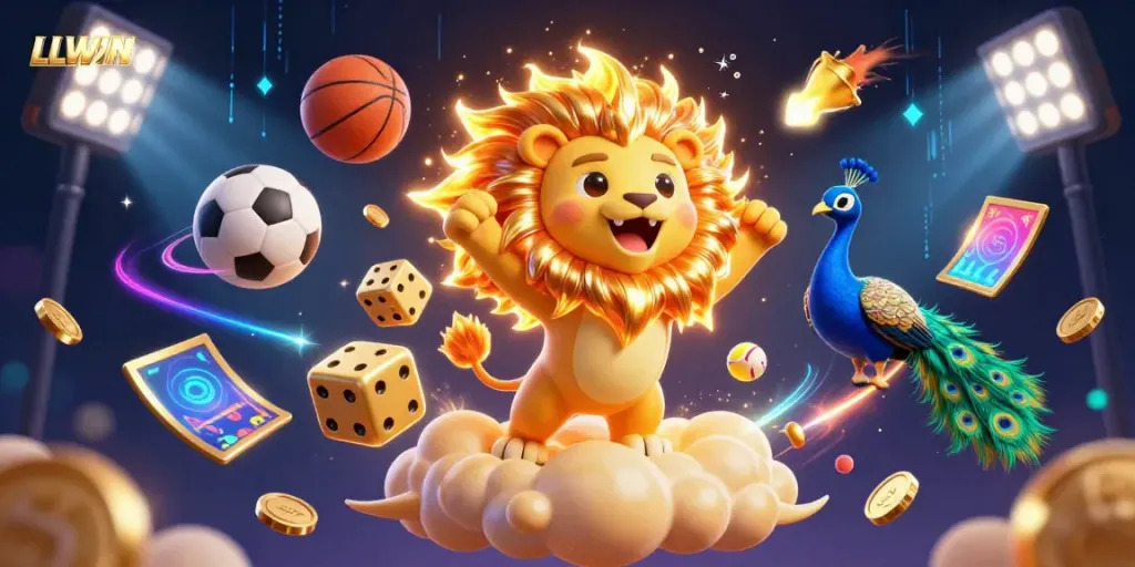 Experience thrilling LLWIN gaming adventures with this dynamic casino-themed illustration.