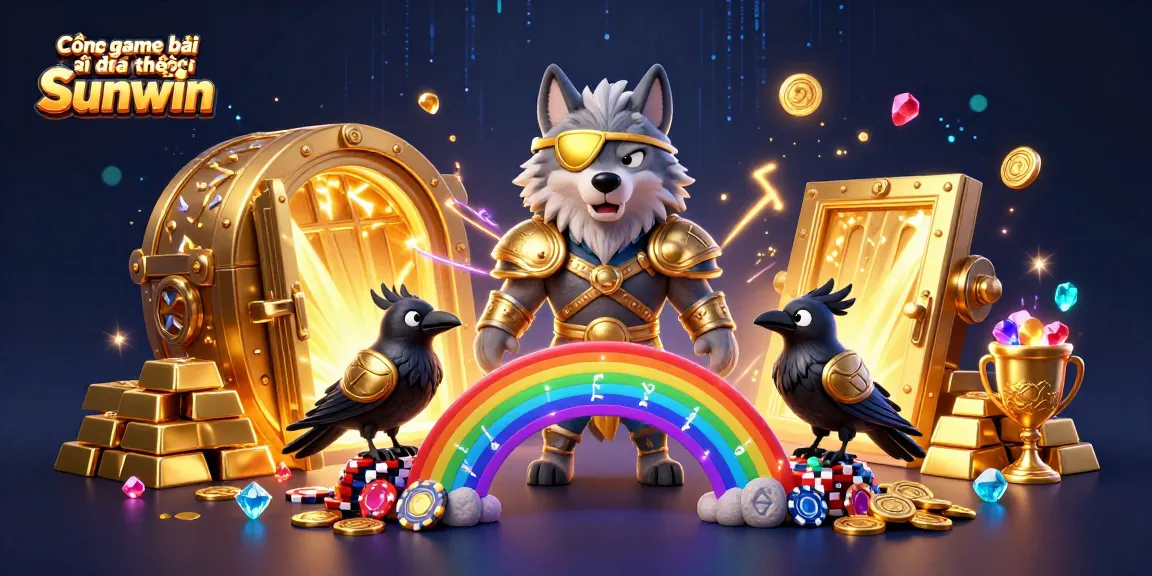 Cổng game bài đổi thưởng Sunwin features rich 3D casino elements with Norse characters and treasure motifs
