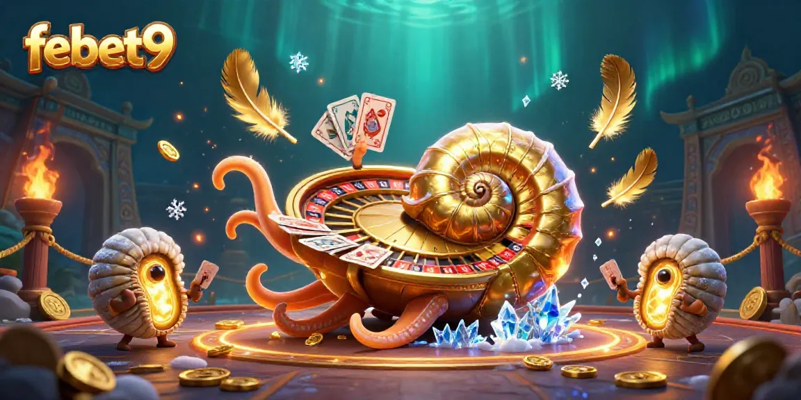 Experience thrilling gameplay at febet9 with a vibrant 3D illustration of a giant nautilus roulette wheel.
