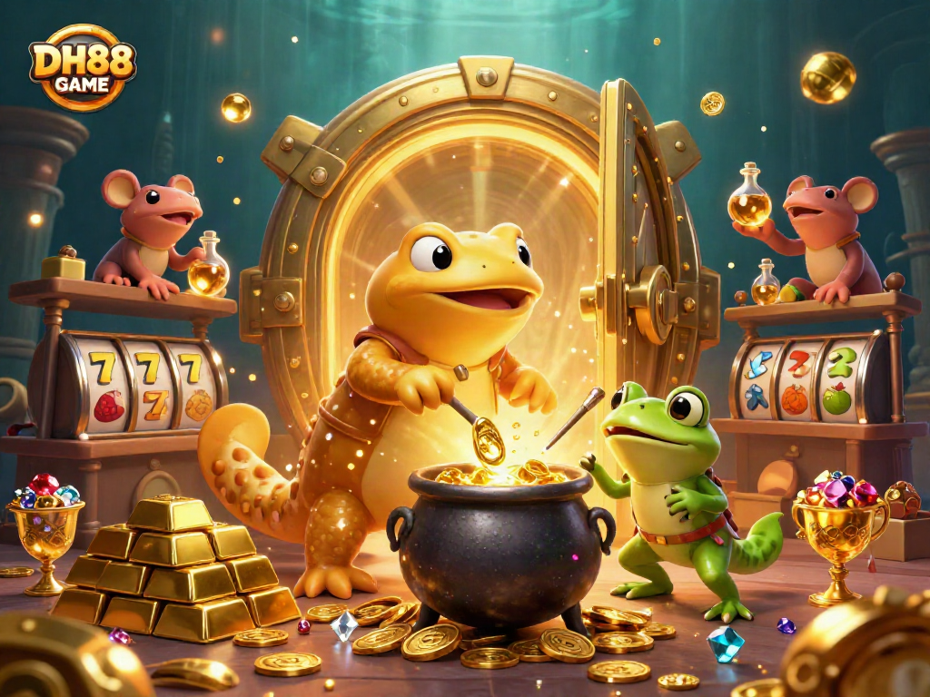 Experience the excitement of the DH88 GAME with the alchemist and his helpers transmuting treasures.