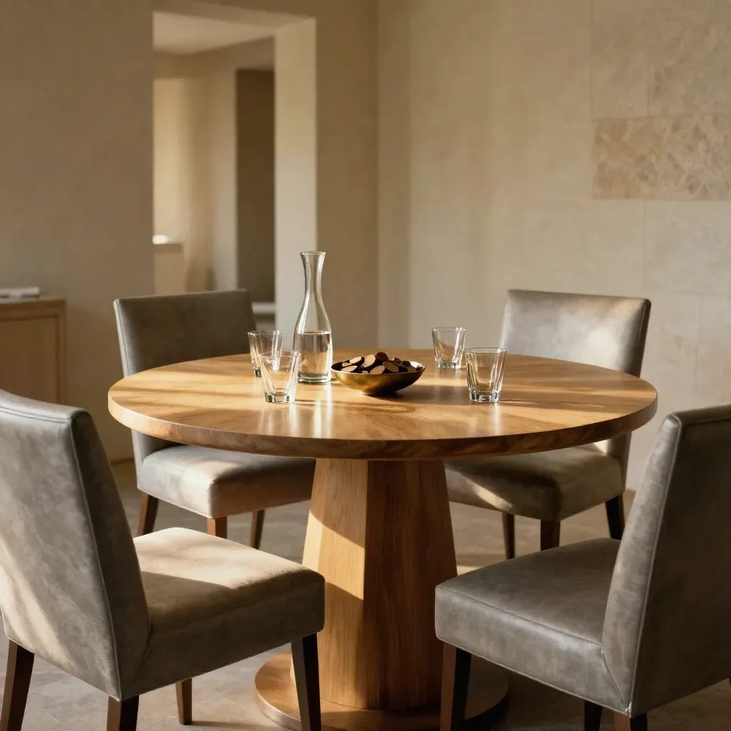Vergaderruimte opnieuw ingericht met vier stoelen, ronde tafel en zacht invallend licht.