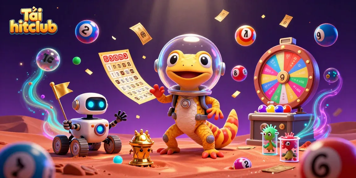 Engage with Tải hitclub in a vibrant Martian casino setting featuring fun lottery elements.