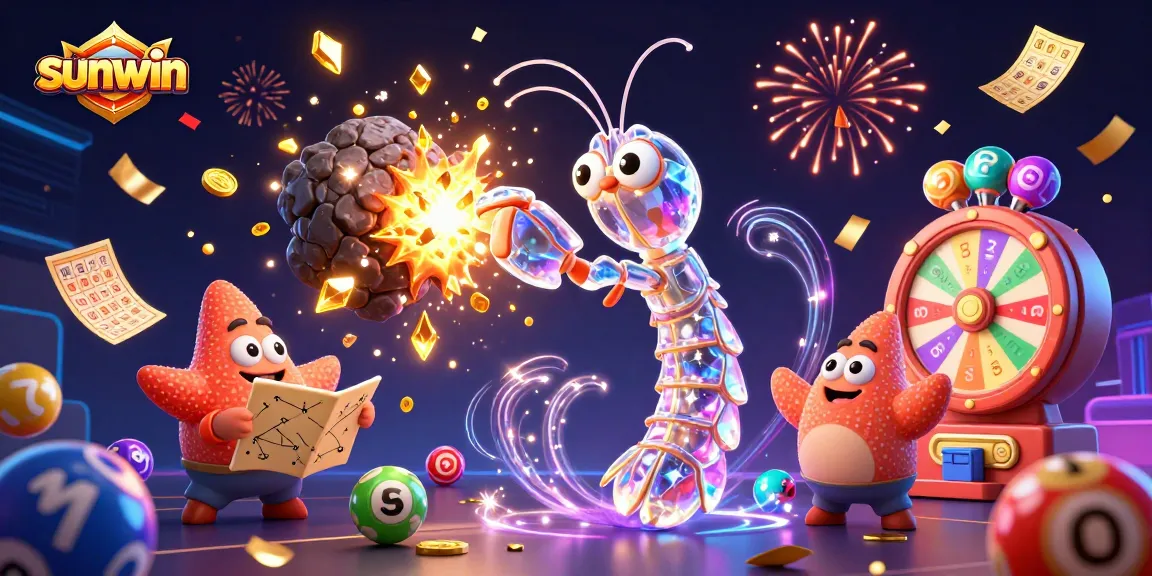 Sunwin brings excitement as a galactic samurai mantis shrimp punches through an asteroid showering gems and coins.