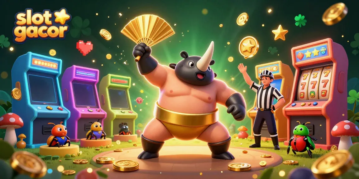 Experience the excitement of slot gacor as the champion beetle sends coins flying in a colorful casino scene.