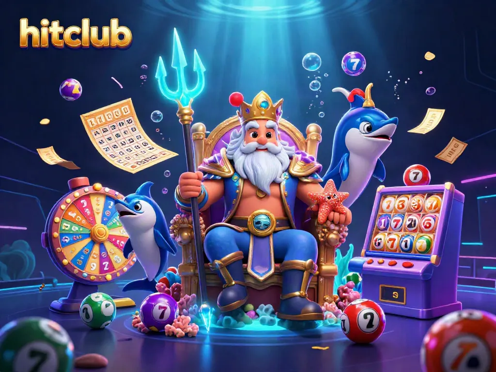Experience the joy of gaming at hitclub with a vibrant casino scene featuring slot reels and lucky symbols.