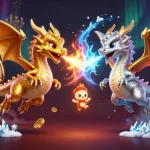 Aureon casino showcases a vibrant 3D illustration of fantasy dragons and slot gaming elements.