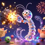 Sunwin brings excitement as a galactic samurai mantis shrimp punches through an asteroid showering gems and coins.
