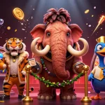 Engage with au payid pokies in a dynamic casino scene featuring a woolly mammoth bouncer.